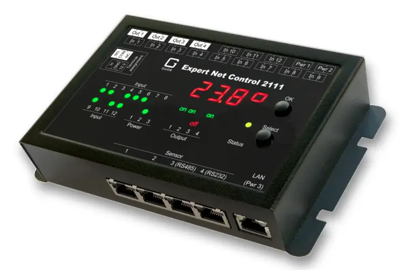 Monitoring system with 4 relay outputs and 12 signal inputs,4 potential-free relais outputs, 12 passive signal inlets, redundant power supply,