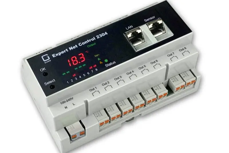 IP relay control with 8 channels and 8 signal inputs , 8 potential-free relais outputs, 8 passive signal inlets