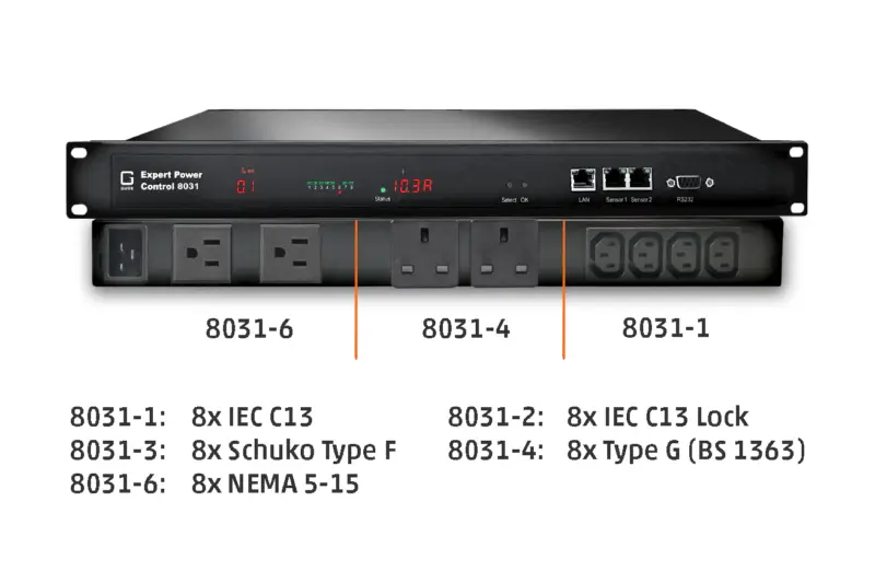 8-fold switched and metered PDU, 1 x 16 A, 8 x IEC C13 rear, 2 sensor connectors