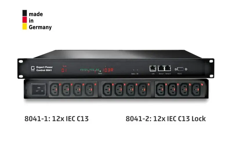 12-fold switched and metered PDU ,1 x 16 A, 12 x IEC C13 Lock rear, 2 sensor connectors
