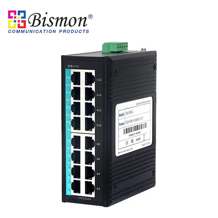 16 Port Layer 2 Full Gigabit DIN Rail Industrial Ethernet Switch
