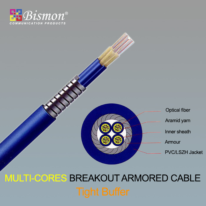 24 Core Multi-cores Breakout Armored Cable Single-mode (G.652D) OD:5 ...