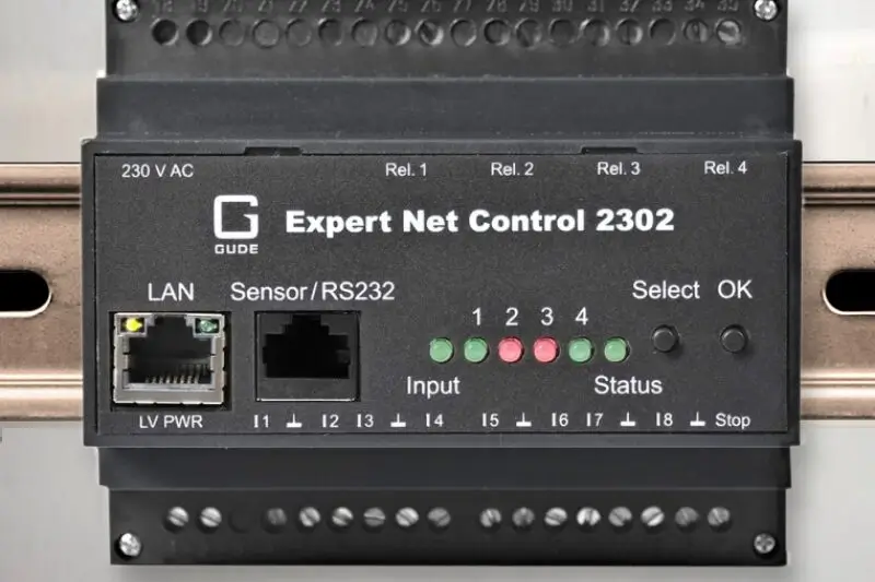 IP relay control: Expert Net Control 2302-1, 4 potential-free relais outputs, 8 passive signal inlets, 1 sensor connector