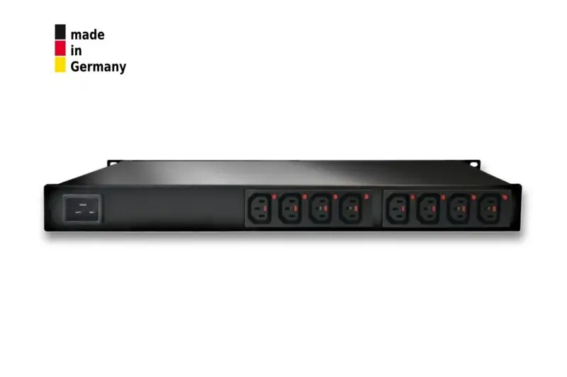 8-fold switched and metered PDU x 16 A, 8 x IEC C13 Lock rear, 2 sensor connectors