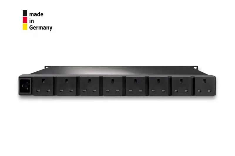 8-fold switched and metered PDU, 1 x 16 A, 8 x British 3-pin Type G rear, 2 sensor connectors