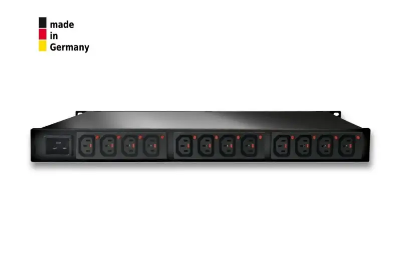 12-fold switched and metered PDU ,1 x 16 A, 12 x IEC C13 Lock rear, 2 sensor connectors